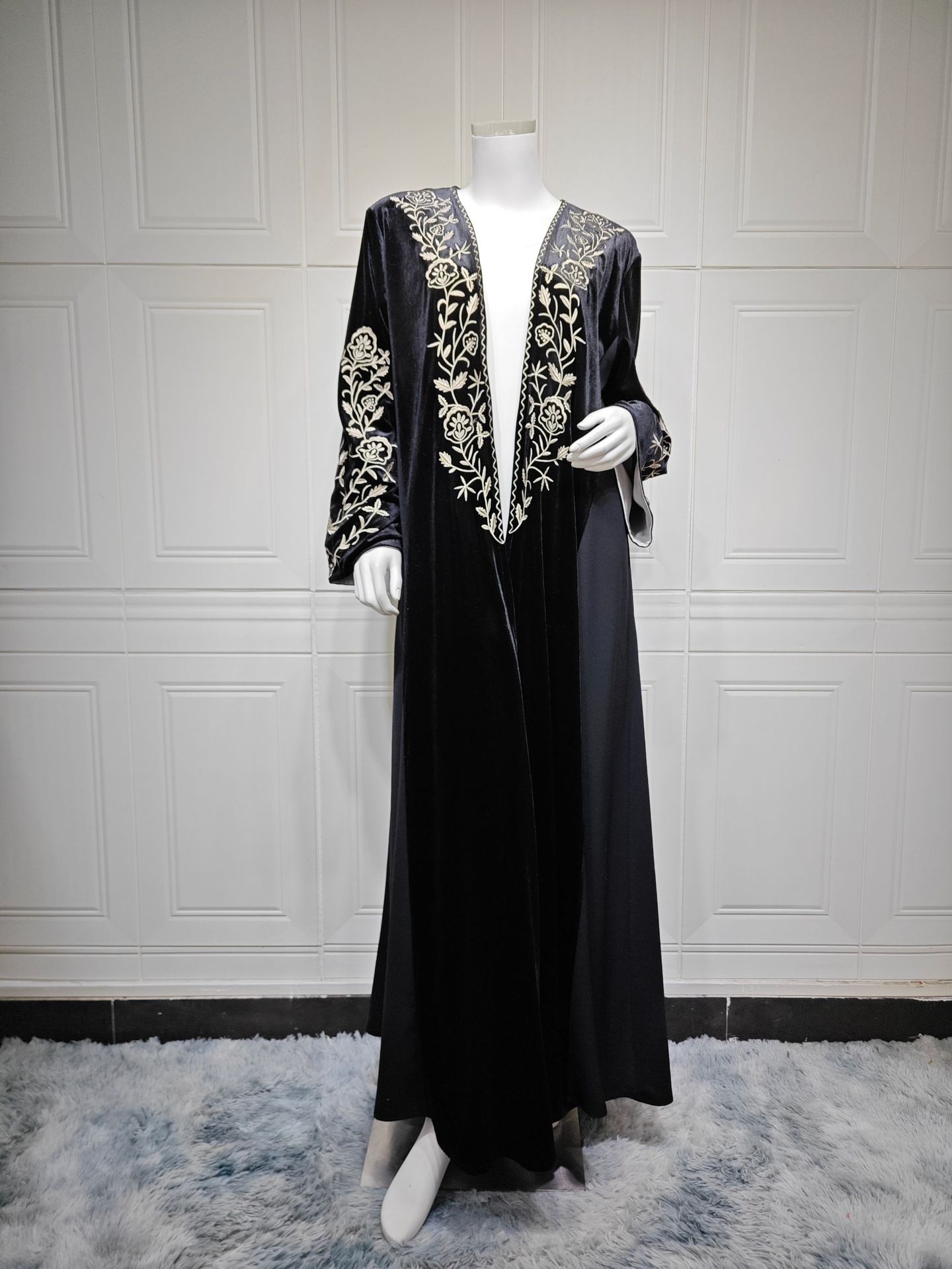 Velvet Open Abaya Dubai Kaftan - Embroidery Kebaya recension och pris